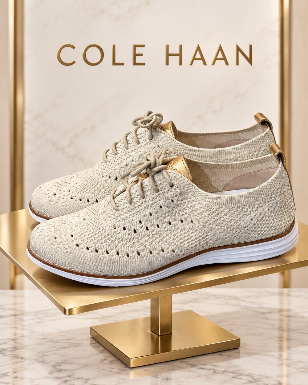 Cole Haan OriginalGrand Stitchlite Wingtip Oxford Cream Gold Women’s 7.5B